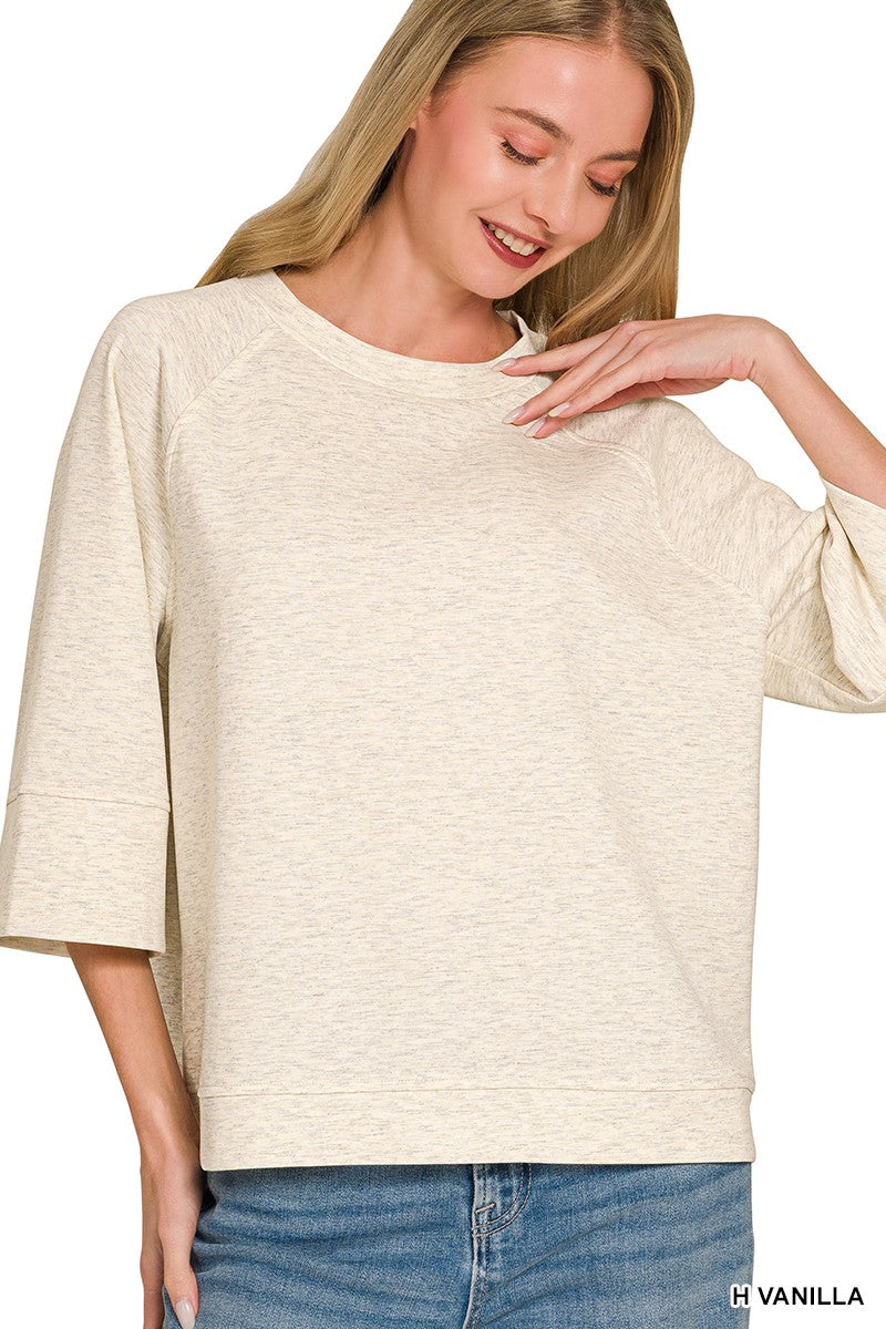 Zenana Cream 3/4 Scuba Knit Pullover (ROT-4116A5)