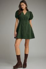 Entro Hunter Green V-Neck Mini Dress