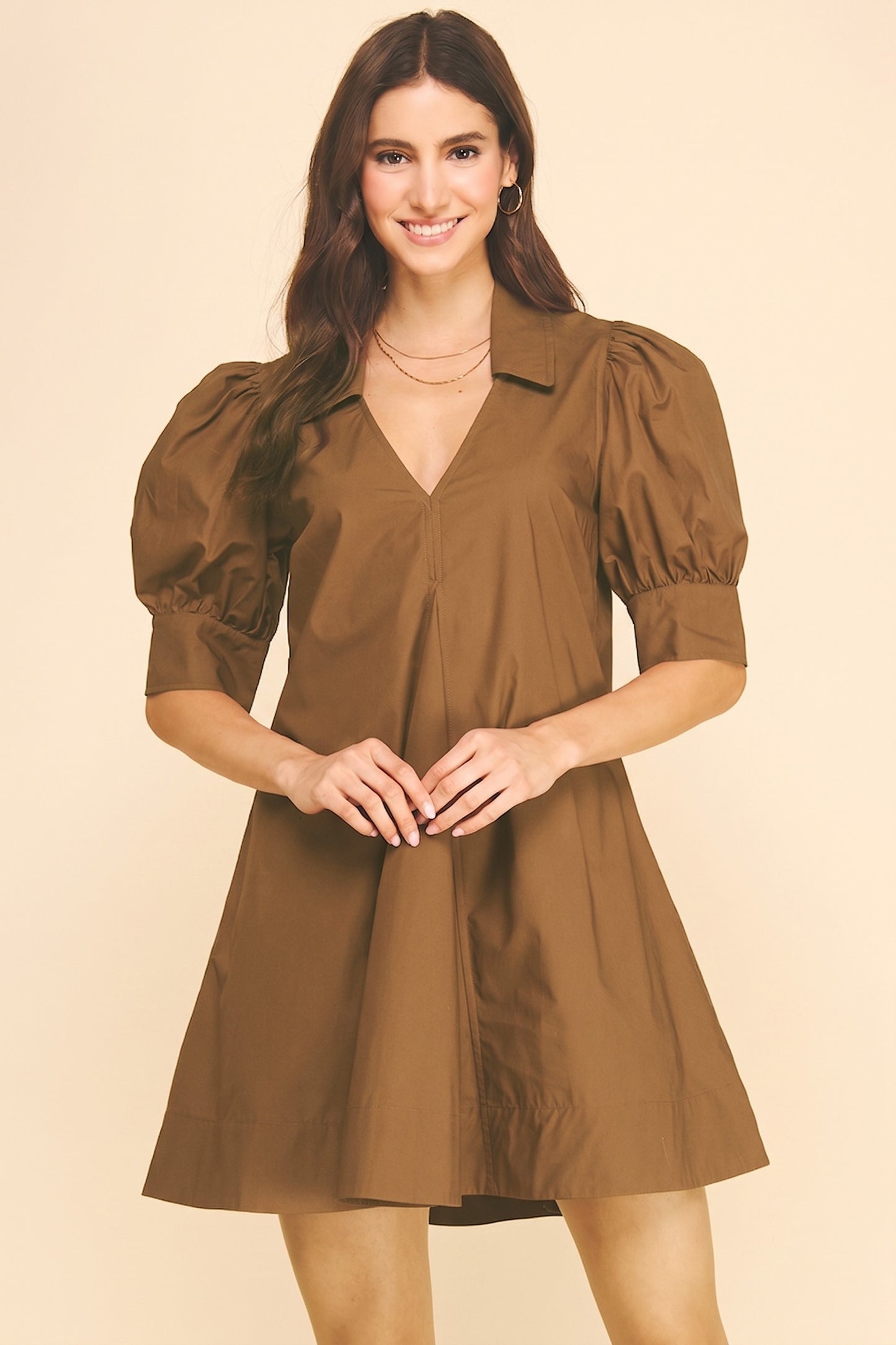 Pinch Coco Puff Sleeve V-neck Mini Dress (7097D)