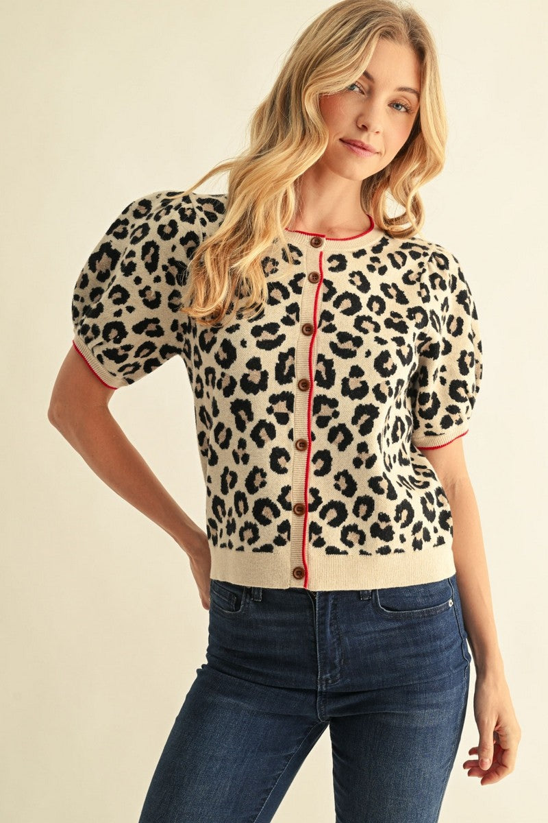 Jodifl Taupe Leopard Cardigan Sweater (H50976-1)