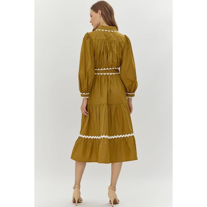 Solid midi dress with Ric Rack