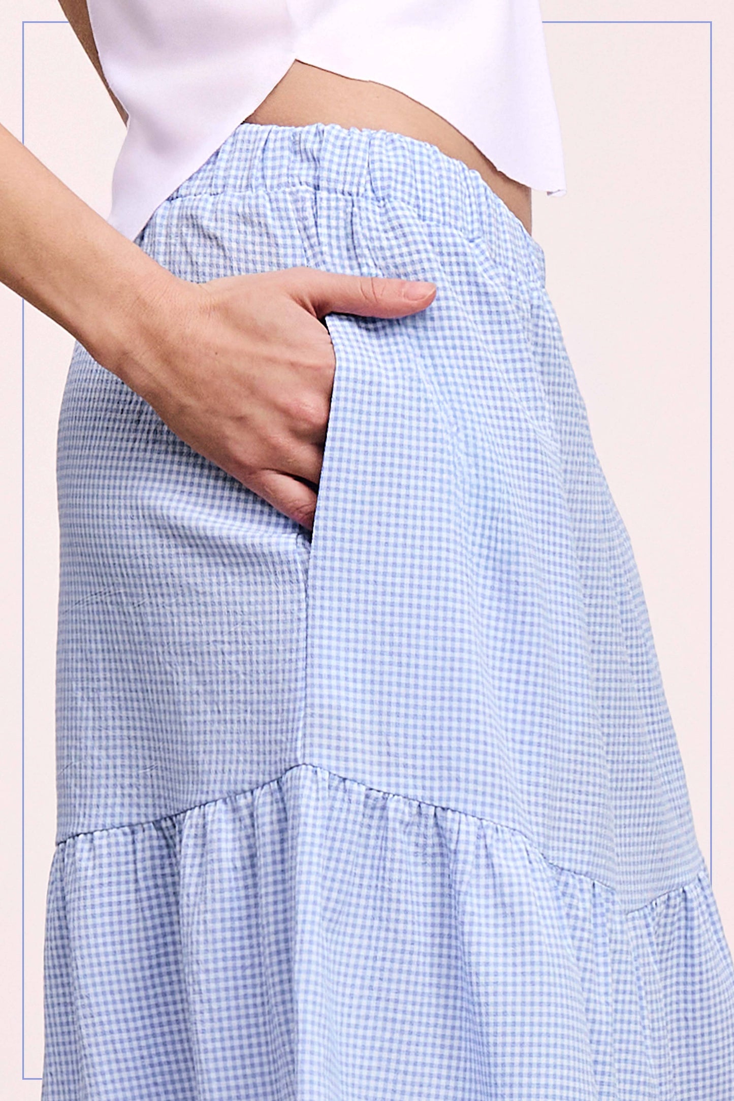 La Miel Gingham Tiered Maxi Skirt With Side Pockets