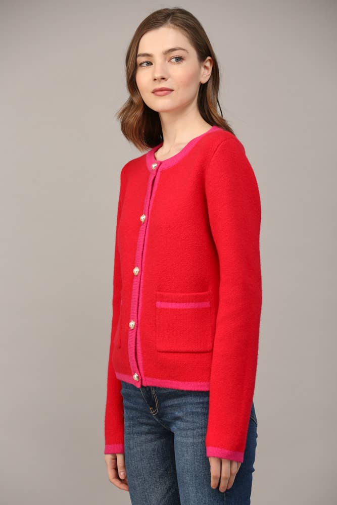 FRONT BUTTON CLOSURE COLORBLOCK SWEATER CARDIGAN FW15336