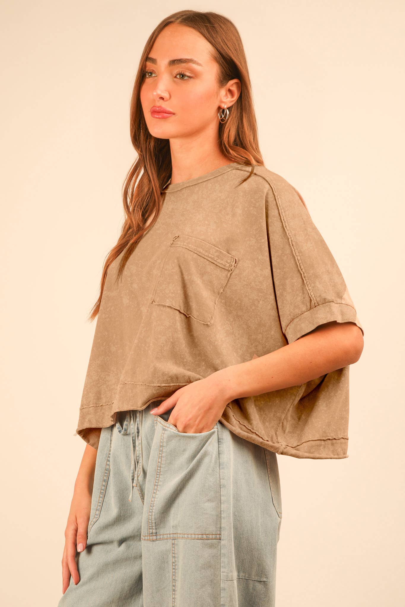 Mineral Washed Oversized Crop Comfy Knit Top Pink
