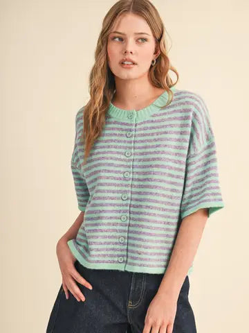 &Merci Blue Striped Short Sleeve Sweater
