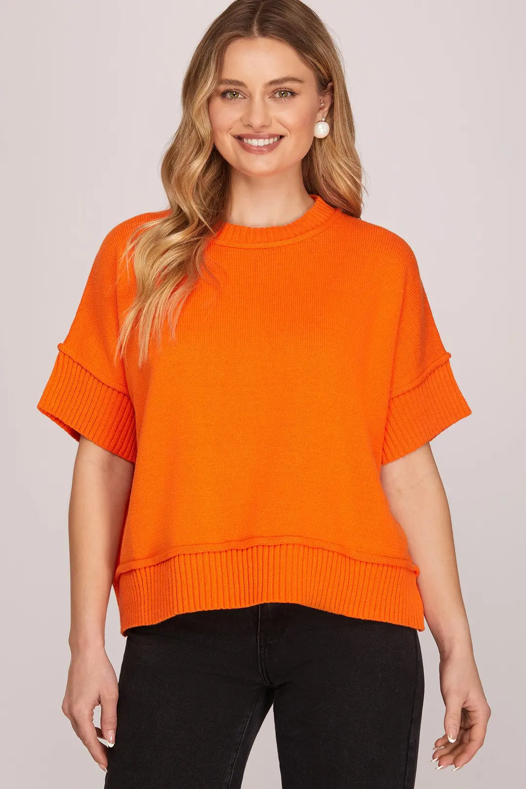 She + Sky Orange Game Day Crew Neck Sweater (ST1355R)