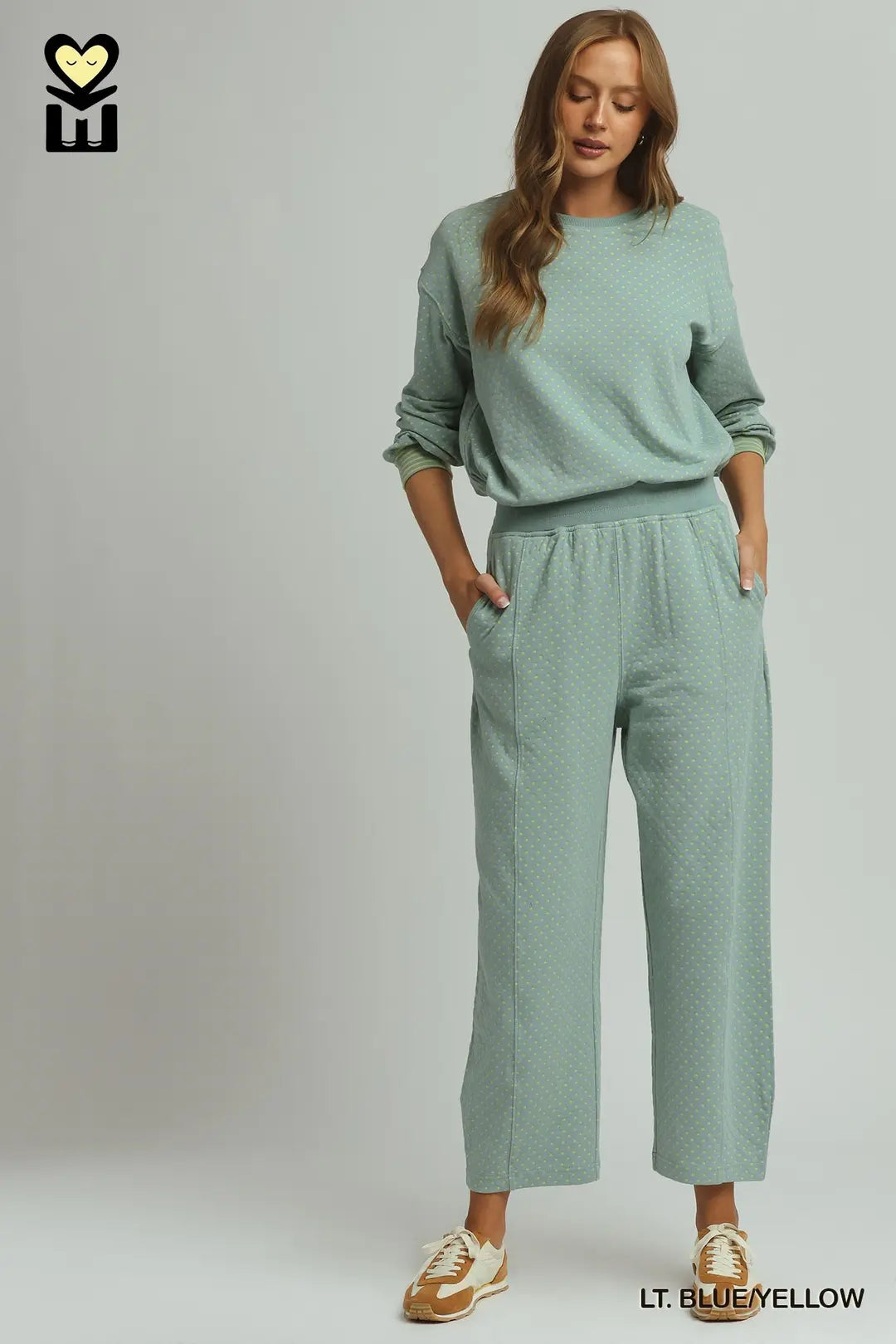 Umgee Lt.Blue/Yellow Sweatshirt and Barrell Pants Set (H1324-T & H1324-P)