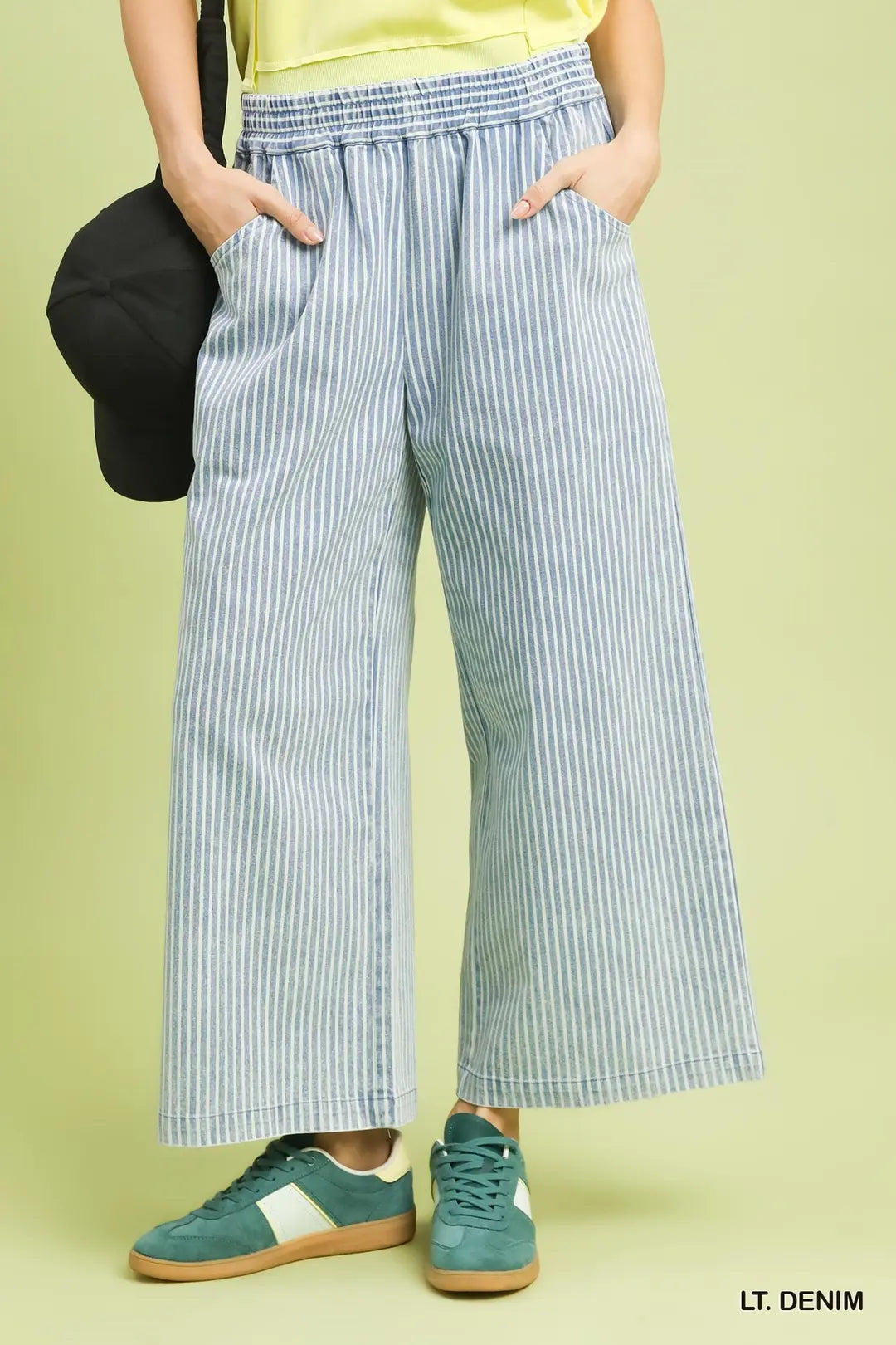 Umgee Light Denim Stripe Wide-Leg Pants (K1490)