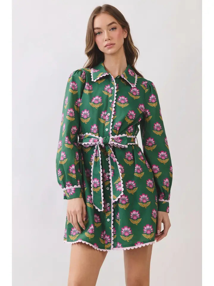 Pretty Follies Green Scallop Trim Mini Dress