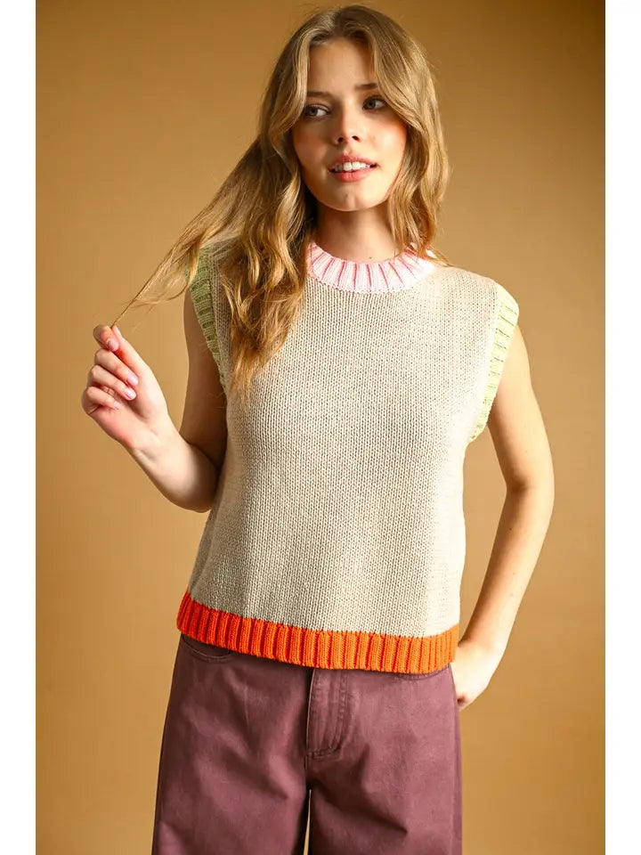 Miou Muse Oatmeal Sleeveless Sweater