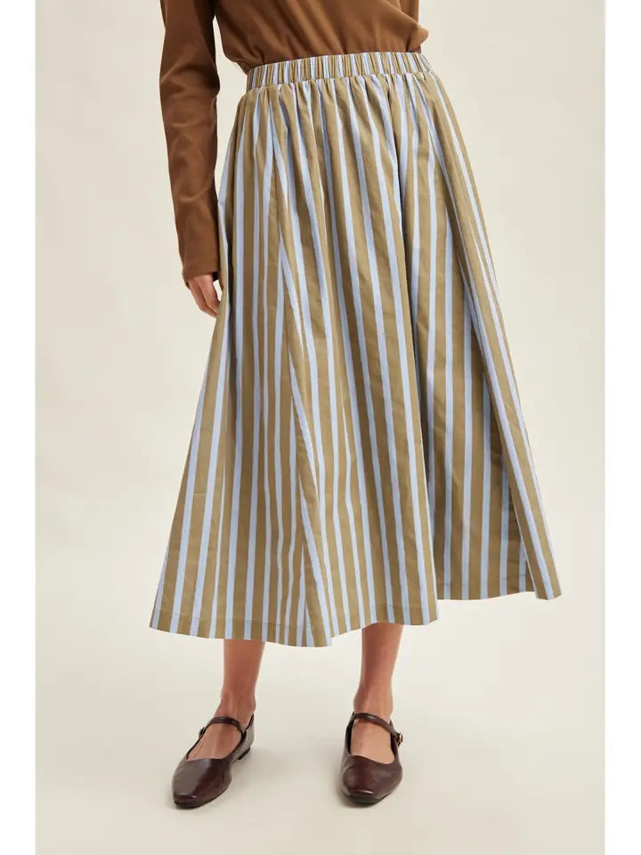 Wishlist Olive/Blue Wide Stripe Midi Skirt (WL26-13255)