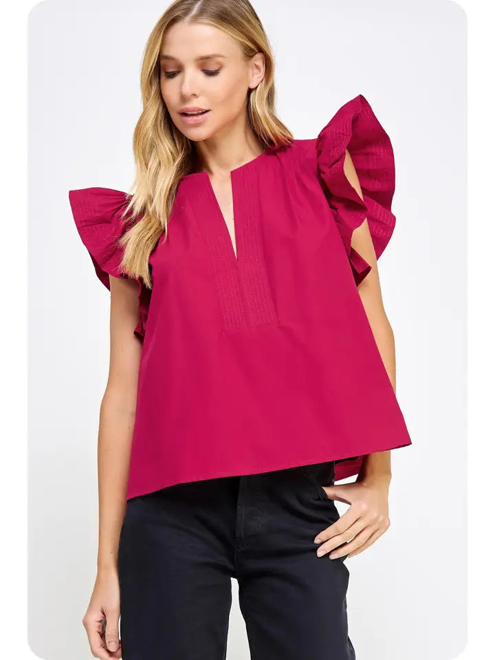 Strut and Bolt Burgundy Flutter Sleeve Top