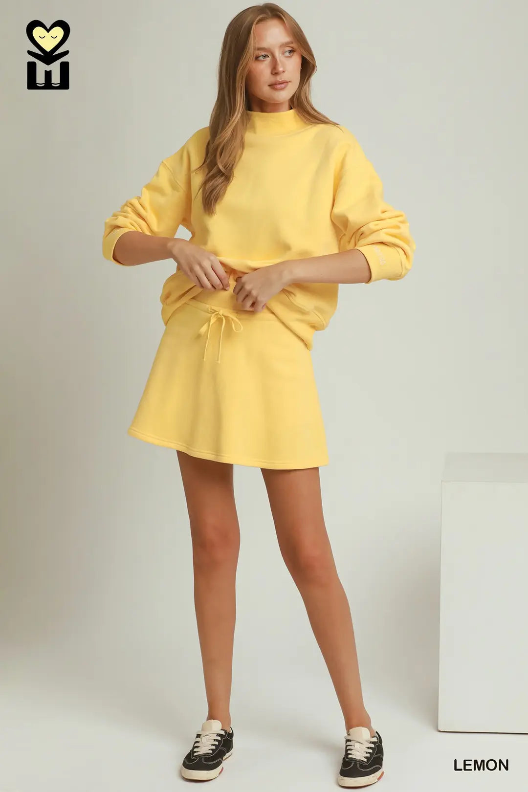 Umgee Lemon Yellow Mock Neck Sweatshirt and Skort Set (H1212-T) (H1212-S)