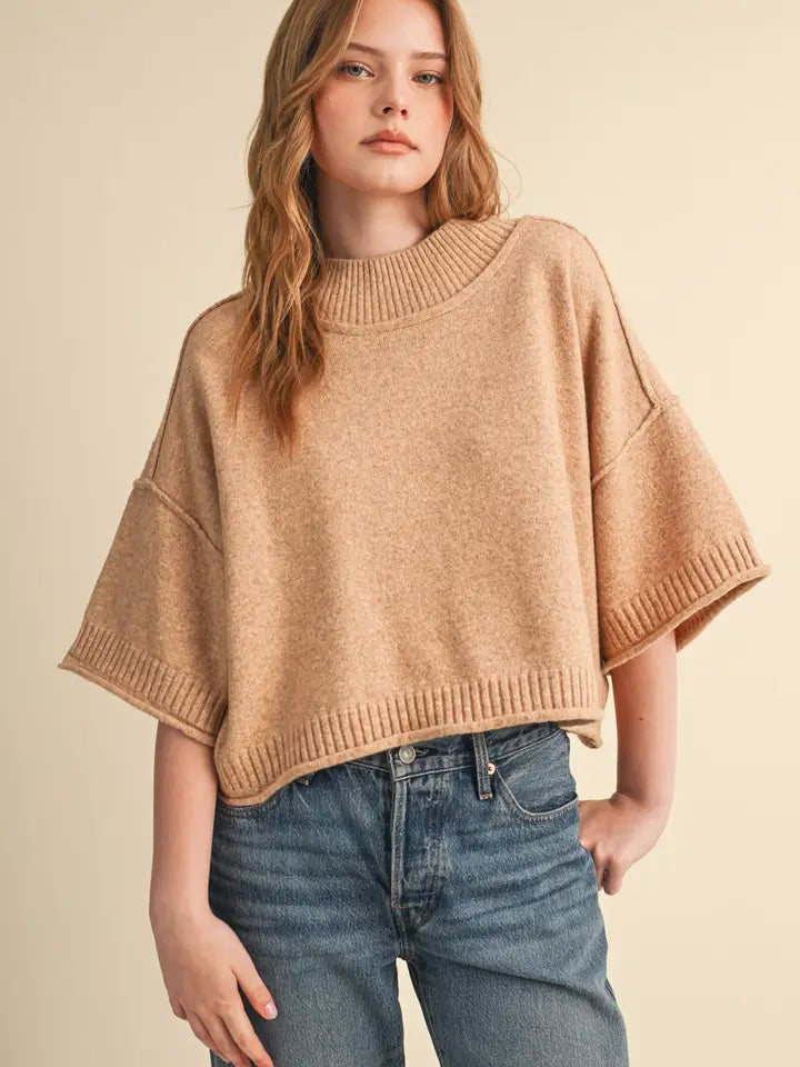 &Merci Camel Short Sleeve Sweater (MSW11178)