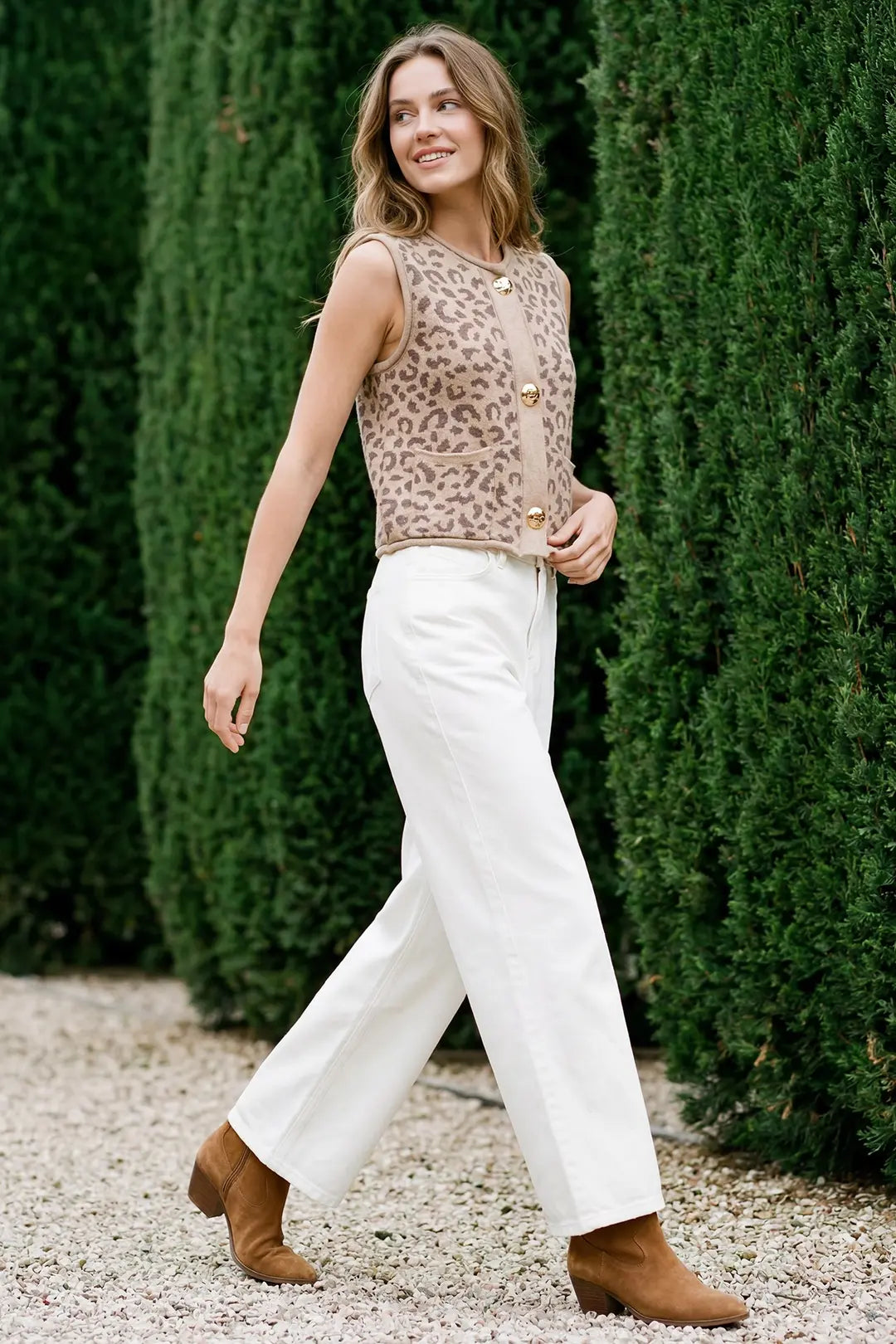 She + Sky Mocha Animal Print Sleeveless Sweater Vest