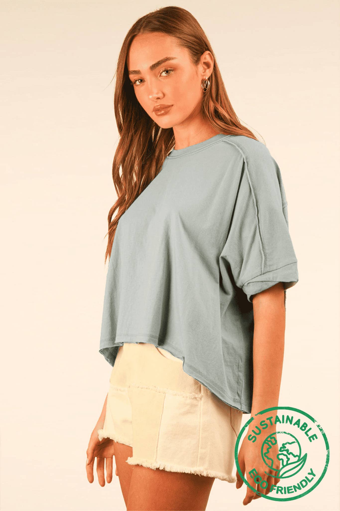 NT12068-ECO Oversized Crop Comfy Knit Top White