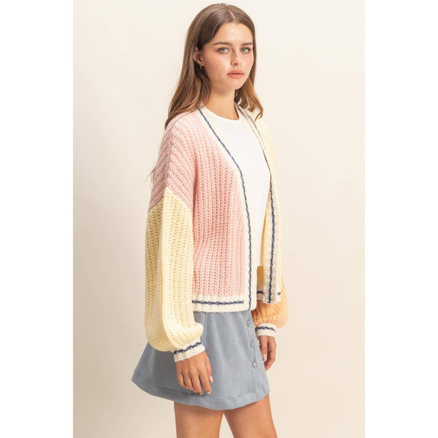 Oversized Color Block Cardigan