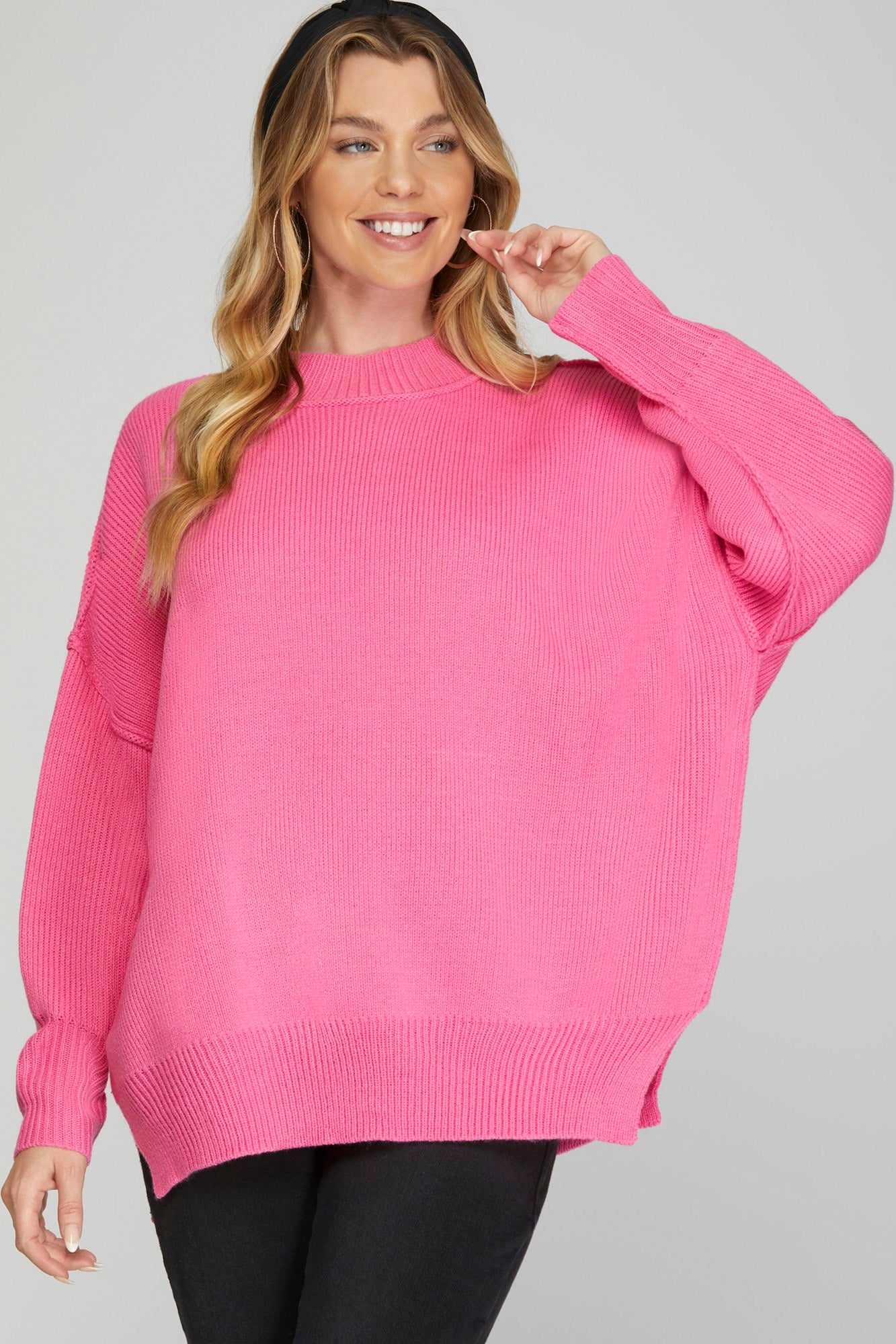 She + Sky Hot Pink Oversized Sweater
