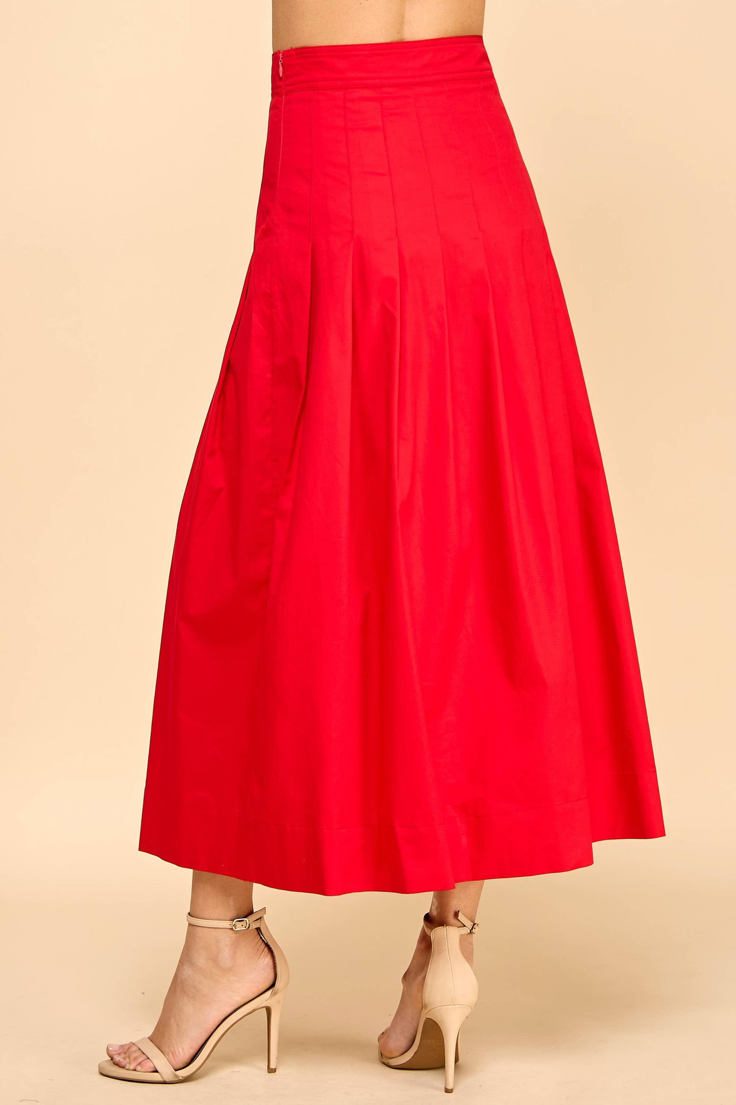 TCEC Pleated Detail Wide Waistband Midi Skirt