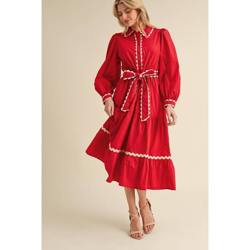 Solid midi dress with Ric Rack