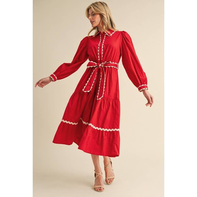 Solid midi dress with Ric Rack