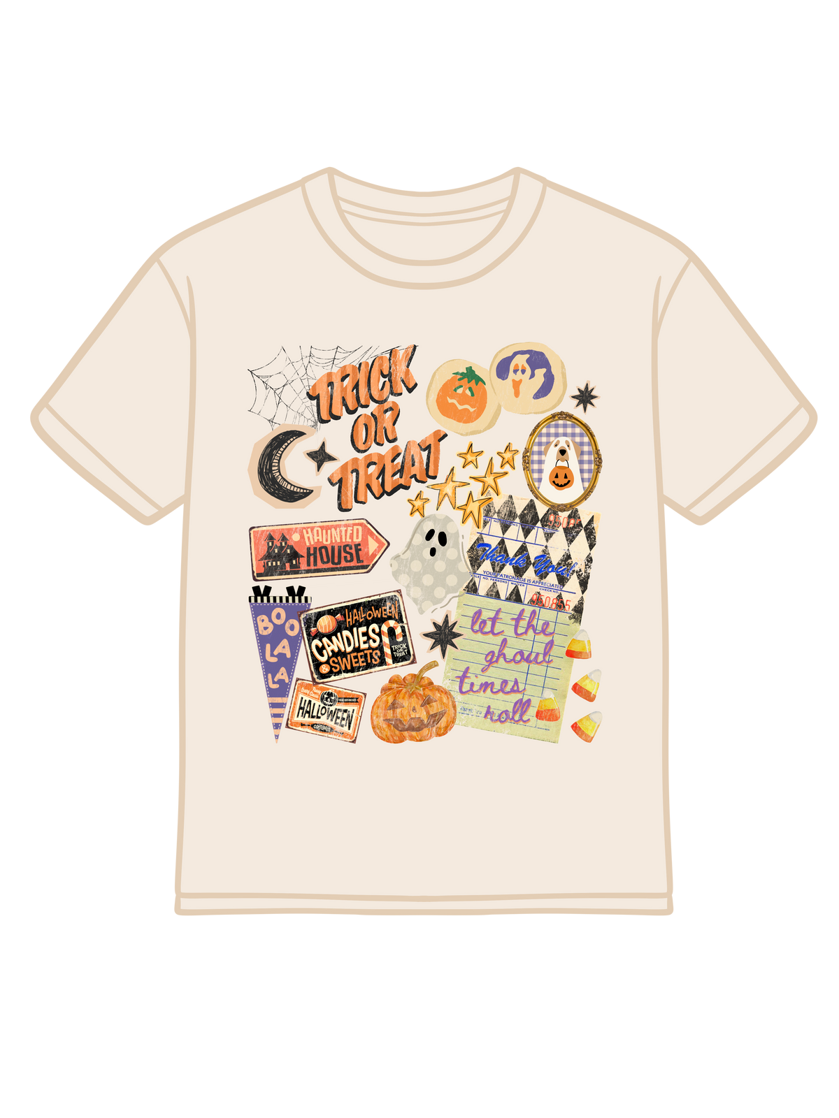 Poppy & Pine Ivory Vintage Halloween Collage T-Shirt (ST300)