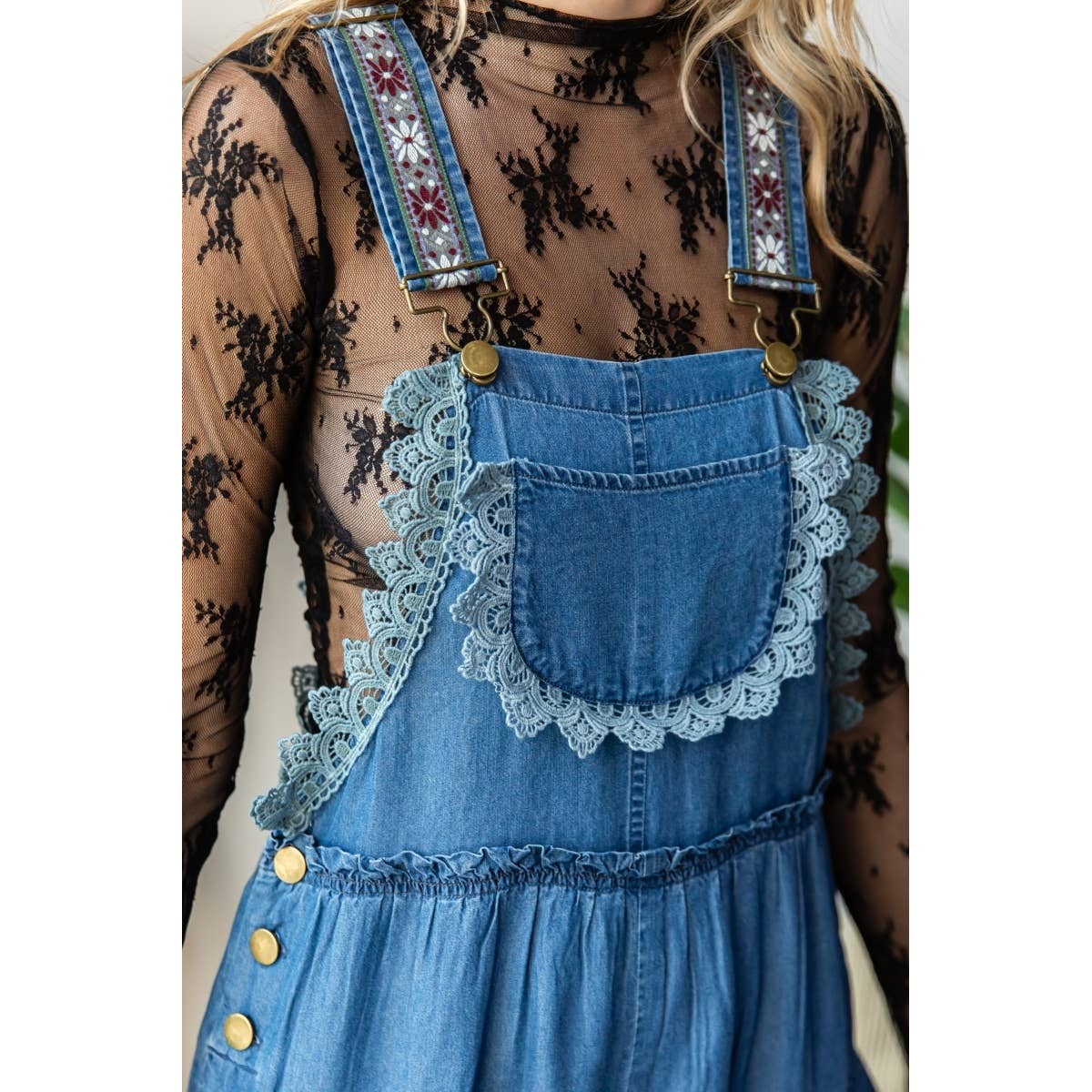 Embroidered Tencel Strap Flowy Jumpsuit