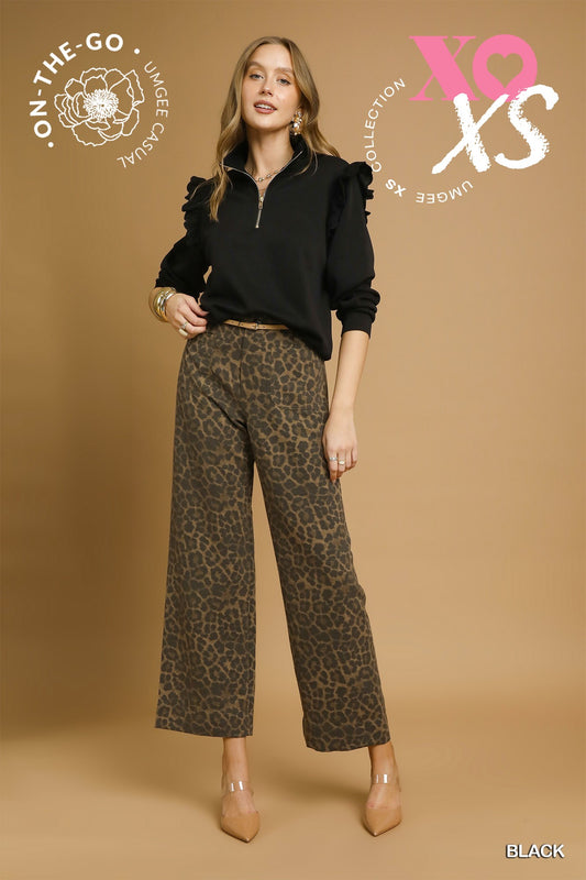 Umgee Flutter Sleeve Long Sleeve Shirt Black