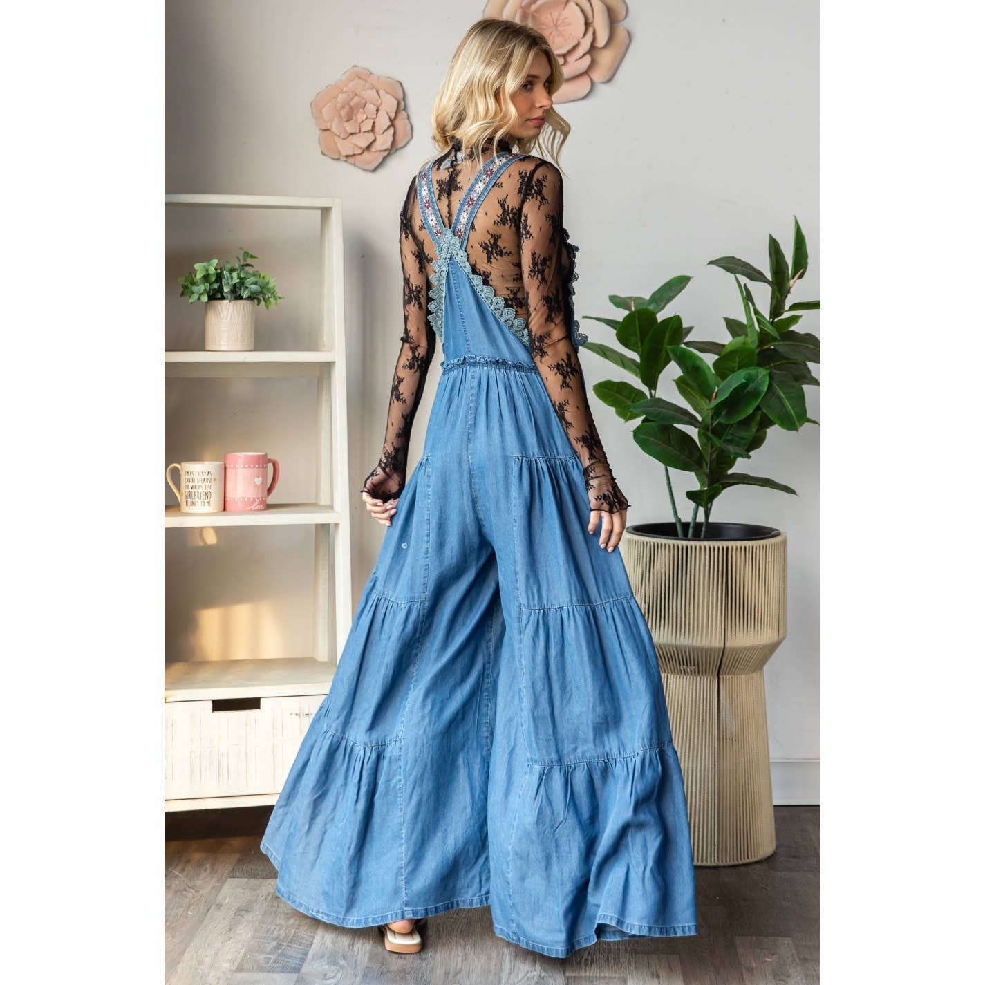 Embroidered Tencel Strap Flowy Jumpsuit
