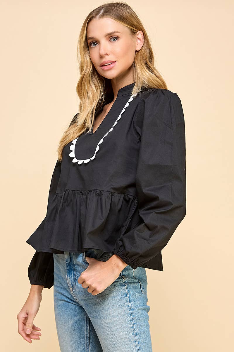 TCEC Split V neckline Long Sleeve Top