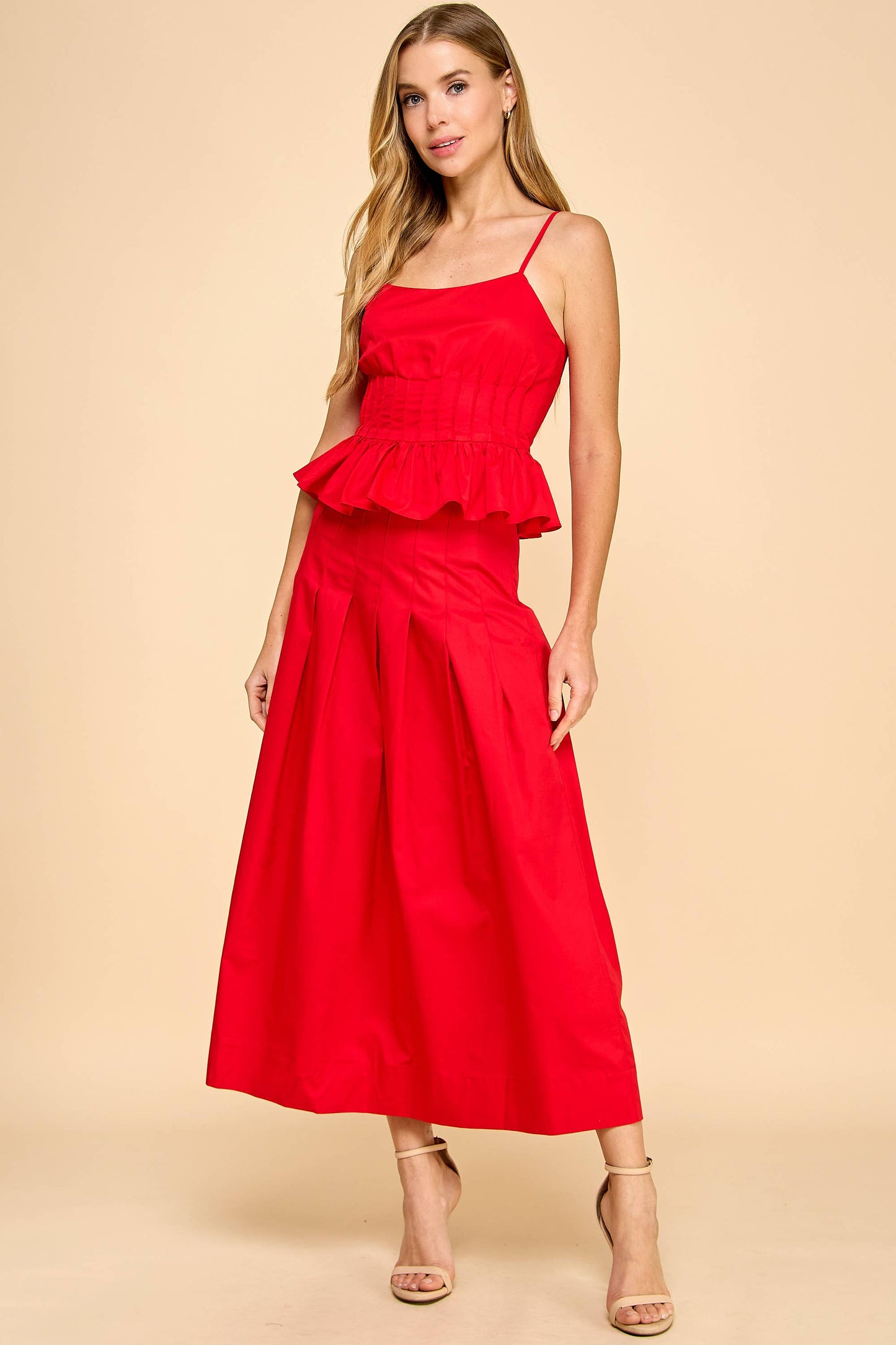 TCEC Pleated Detail Wide Waistband Midi Skirt