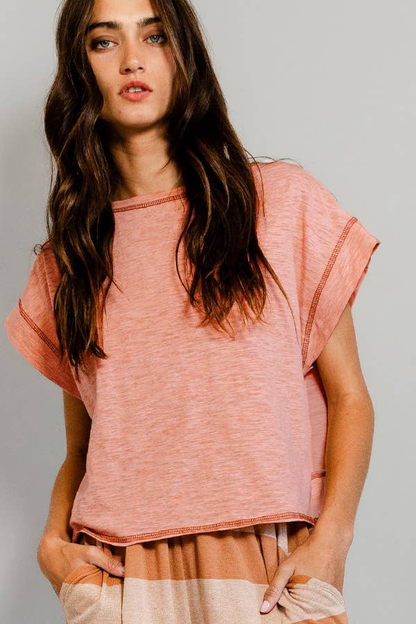 Bucketlist Overlap Open Back Reverse Stitched Crop Top