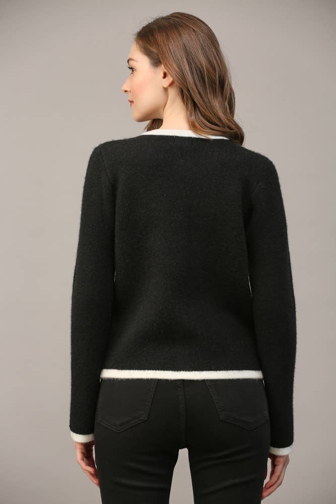 FRONT BUTTON CLOSURE COLORBLOCK SWEATER CARDIGAN FW15336