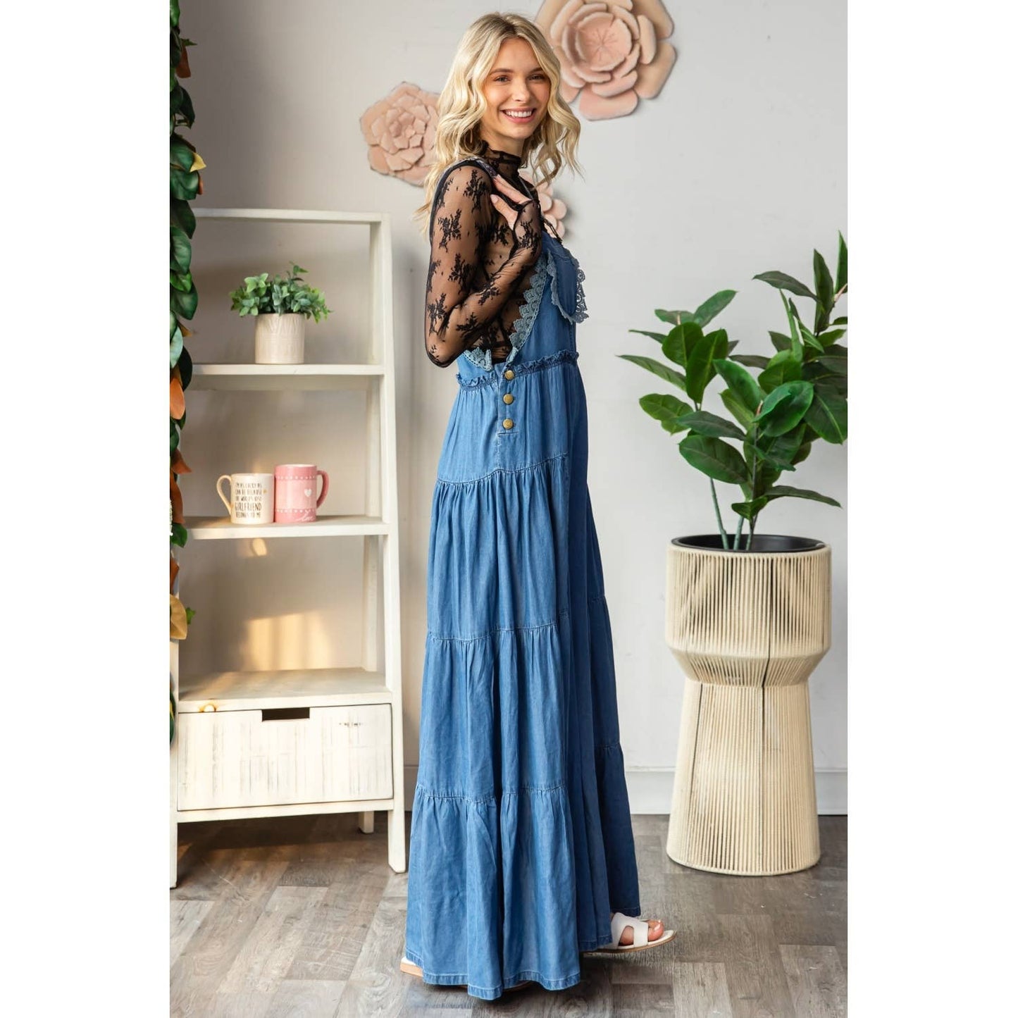 Embroidered Tencel Strap Flowy Jumpsuit