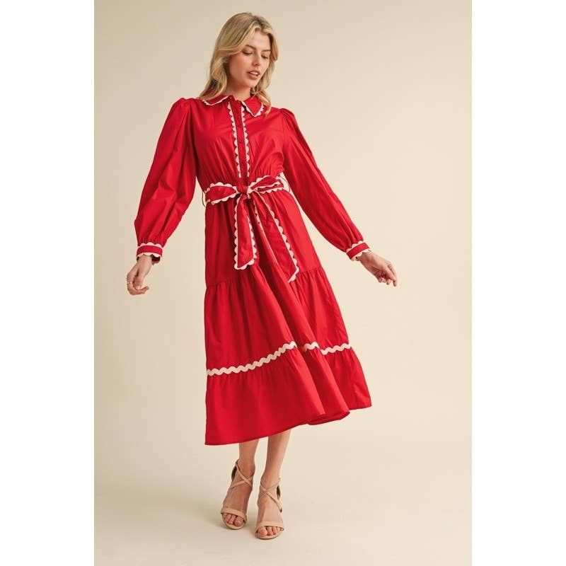 Solid midi dress with Ric Rack