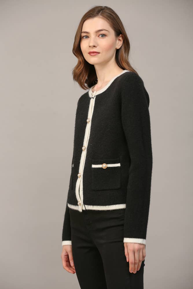 FRONT BUTTON CLOSURE COLORBLOCK SWEATER CARDIGAN FW15336