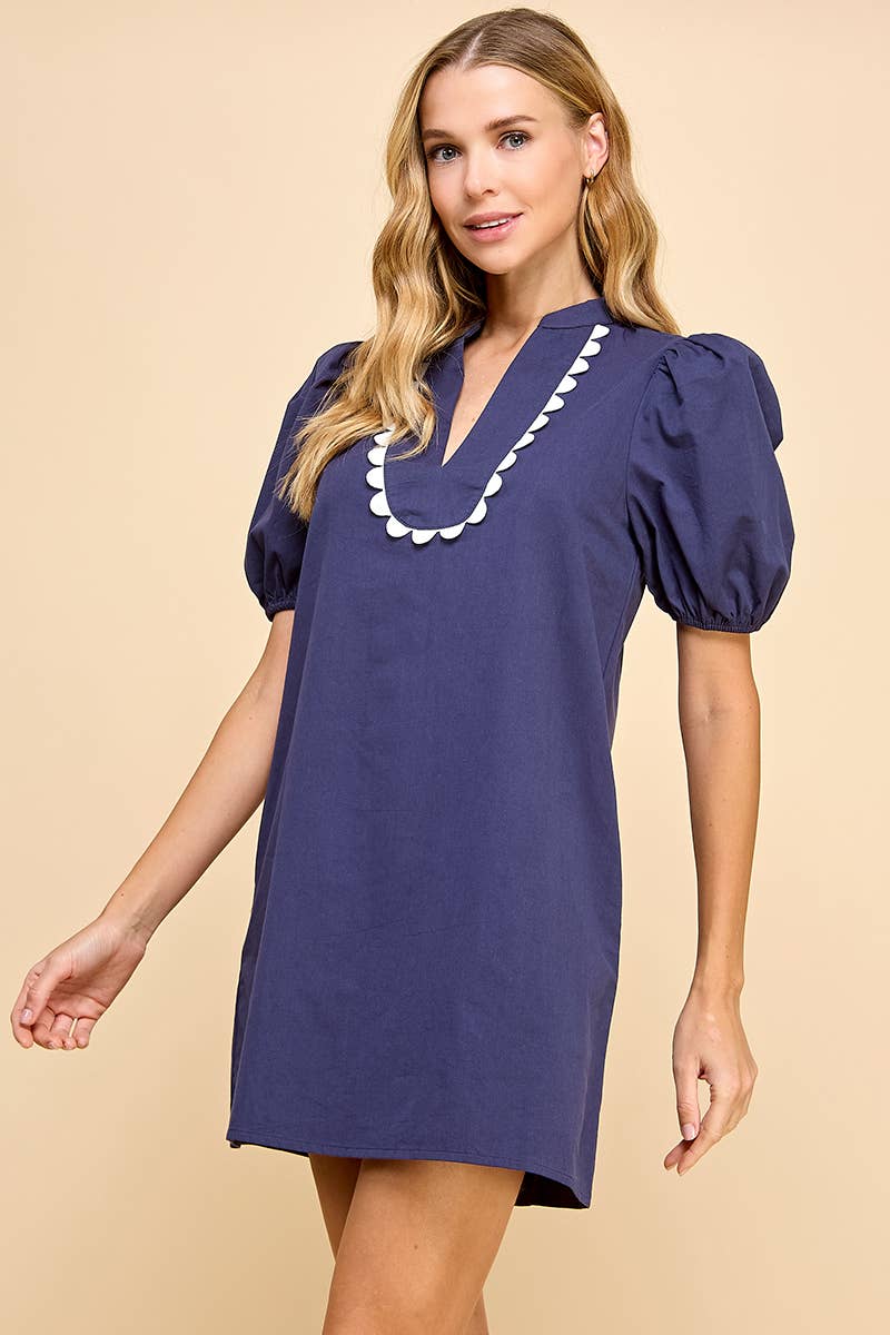TCEC Split Crew Neckline Scalloped Detail Dress