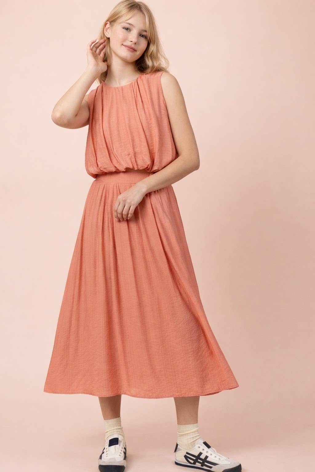 Very J Sunset Bubble Blouse Top & Midi Skirt Set