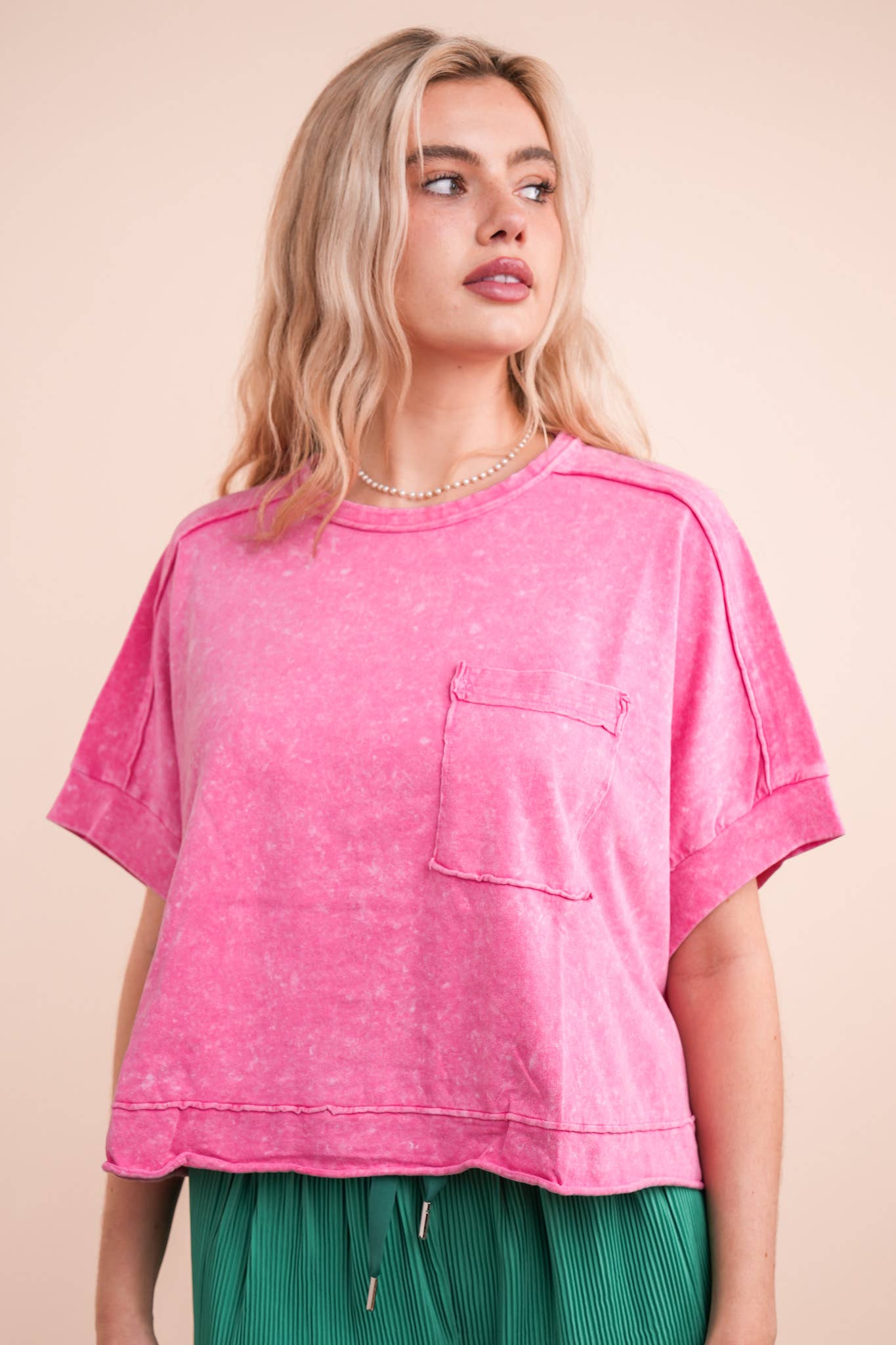 Mineral Washed Oversized Crop Comfy Knit Top Pink