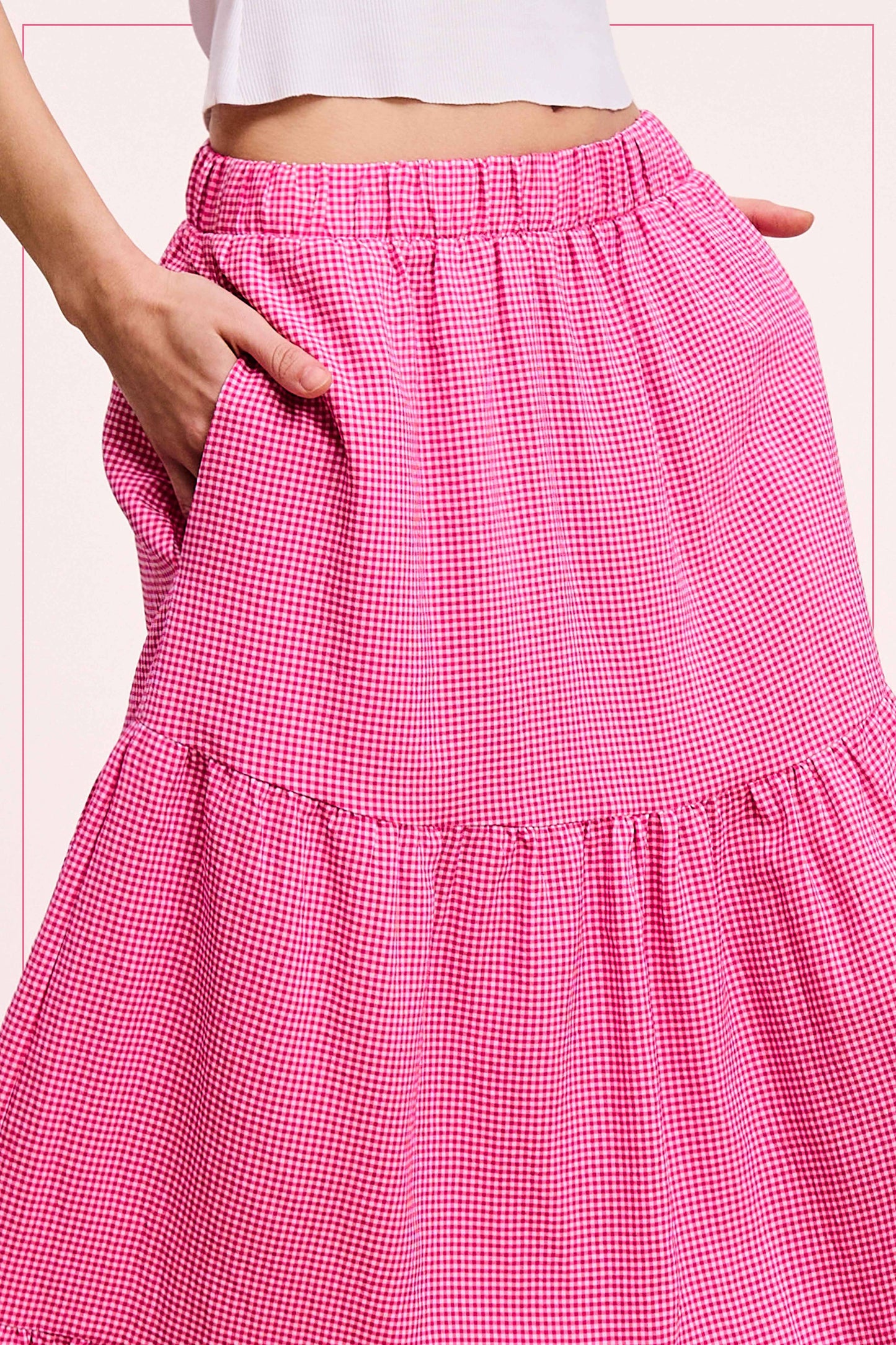 La Miel Gingham Tiered Maxi Skirt With Side Pockets
