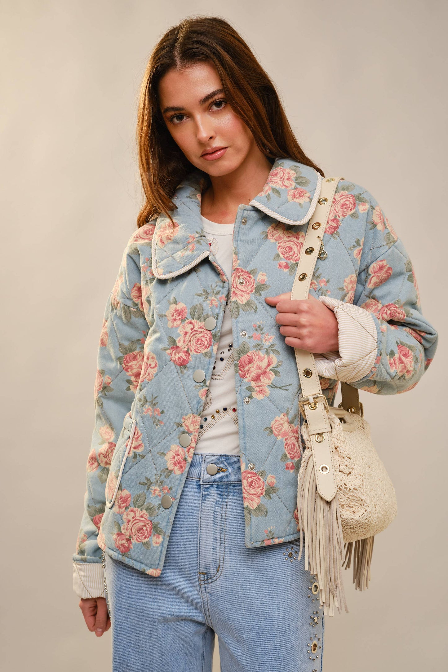 Blue B 99677J Flower Print Quilted Jacket