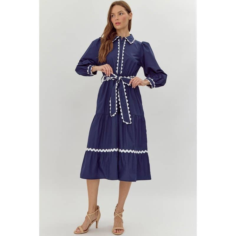 Solid midi dress with Ric Rack