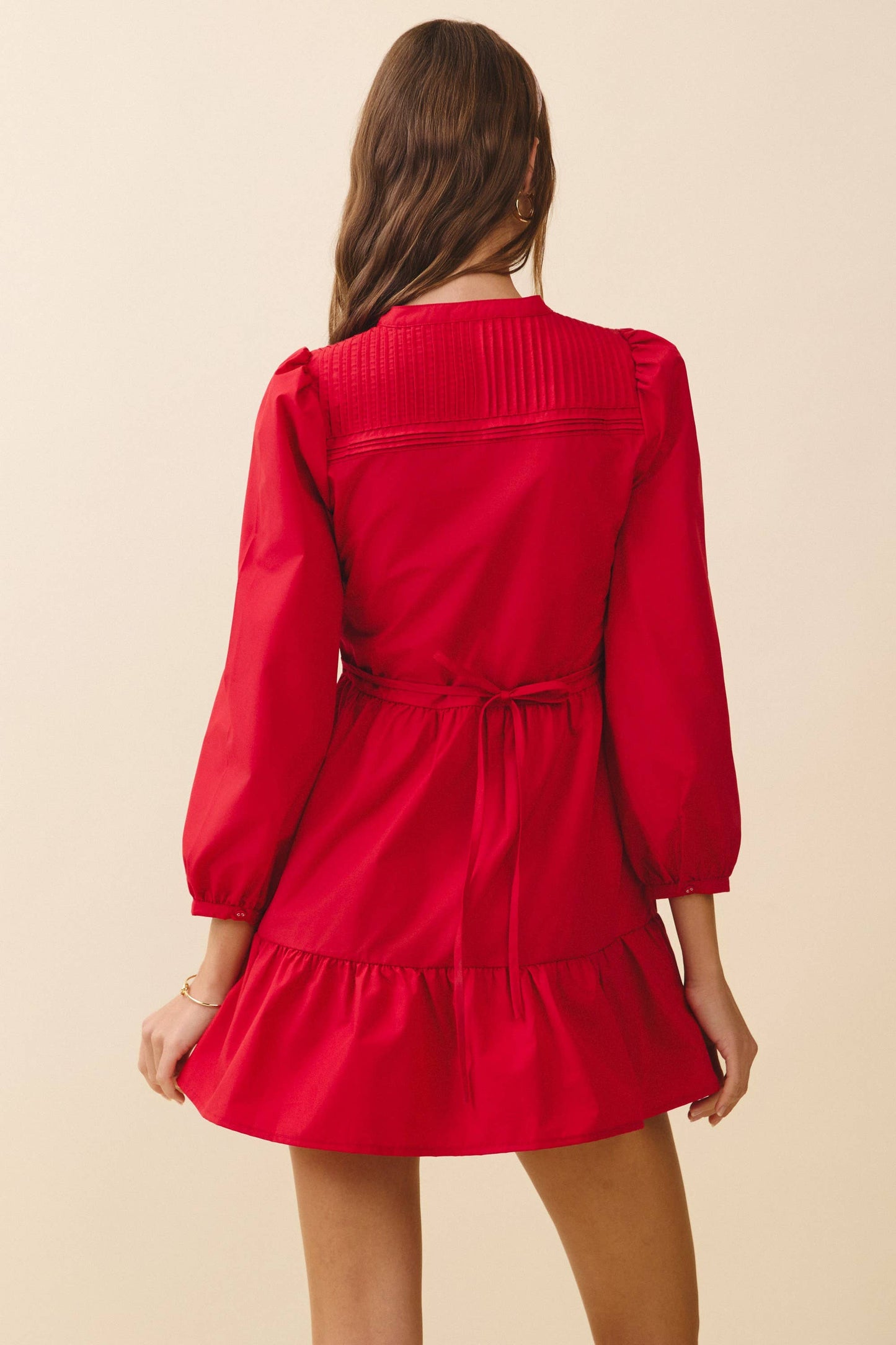 TCEC Pintuck Yoke Detail Button Front Mini Dress