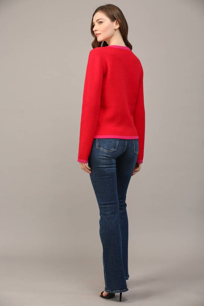FRONT BUTTON CLOSURE COLORBLOCK SWEATER CARDIGAN FW15336