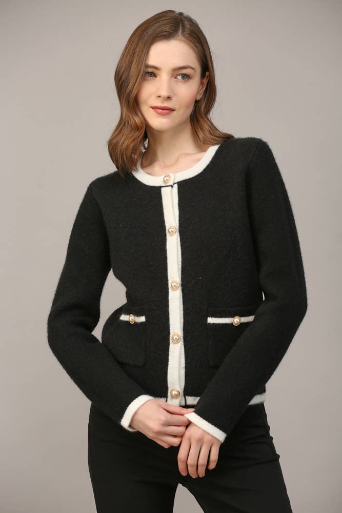 FRONT BUTTON CLOSURE COLORBLOCK SWEATER CARDIGAN FW15336