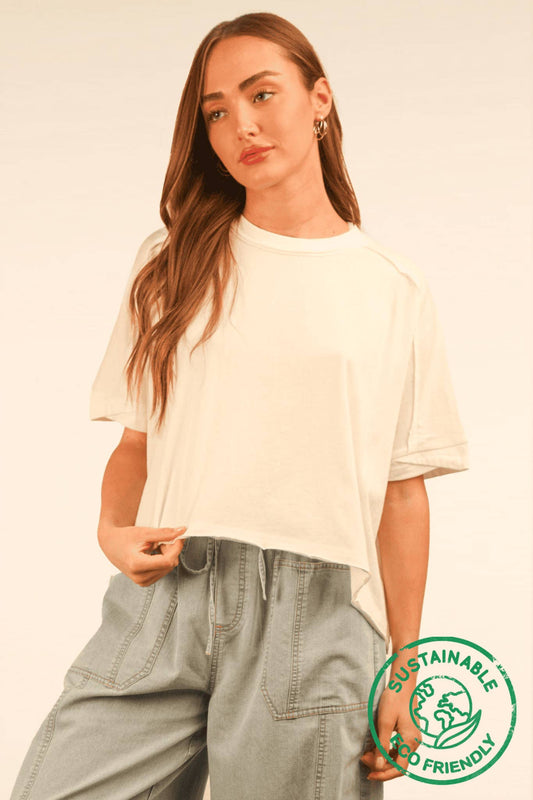 NT12068-ECO Oversized Crop Comfy Knit Top White