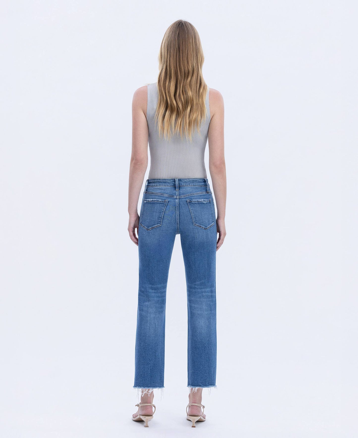 HIGH RISE FRAYED HEM CROP STRAIGHT JEANS LV1866
