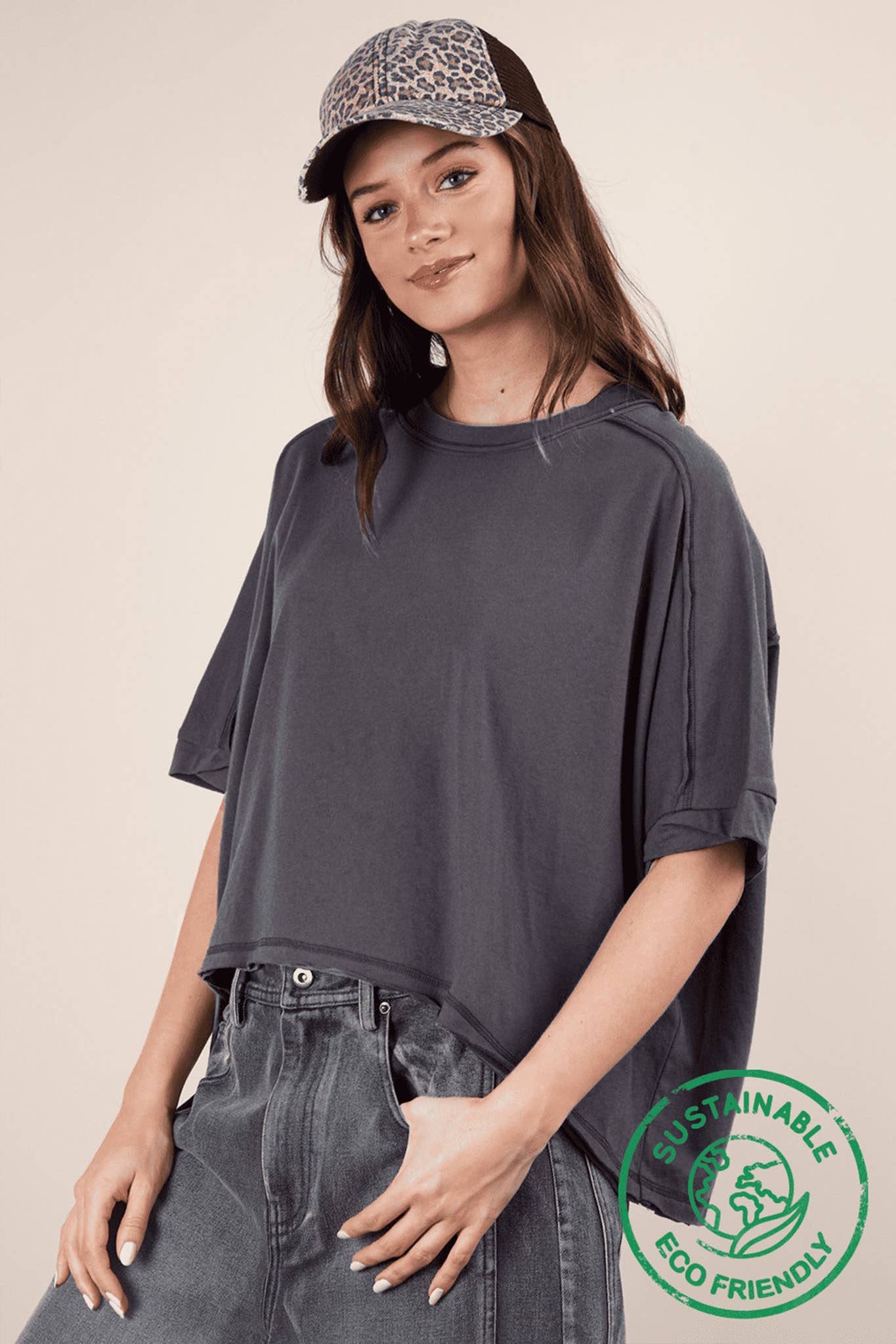 NT12068-ECO Oversized Crop Comfy Knit Top White