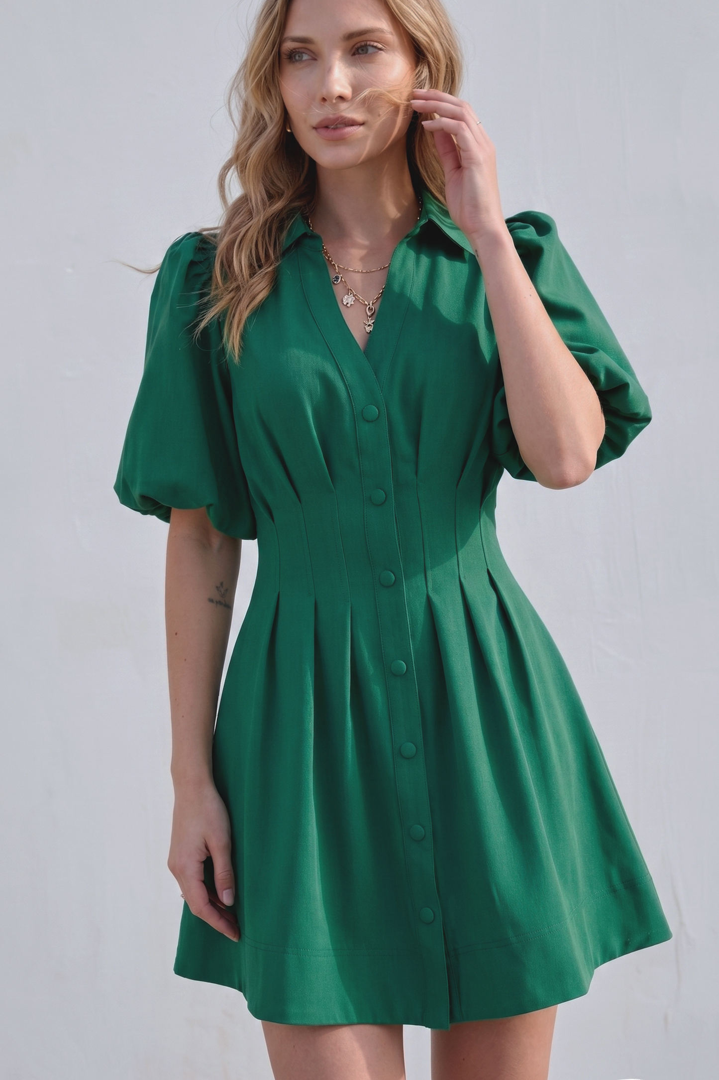 Glam Green Pleated Dress