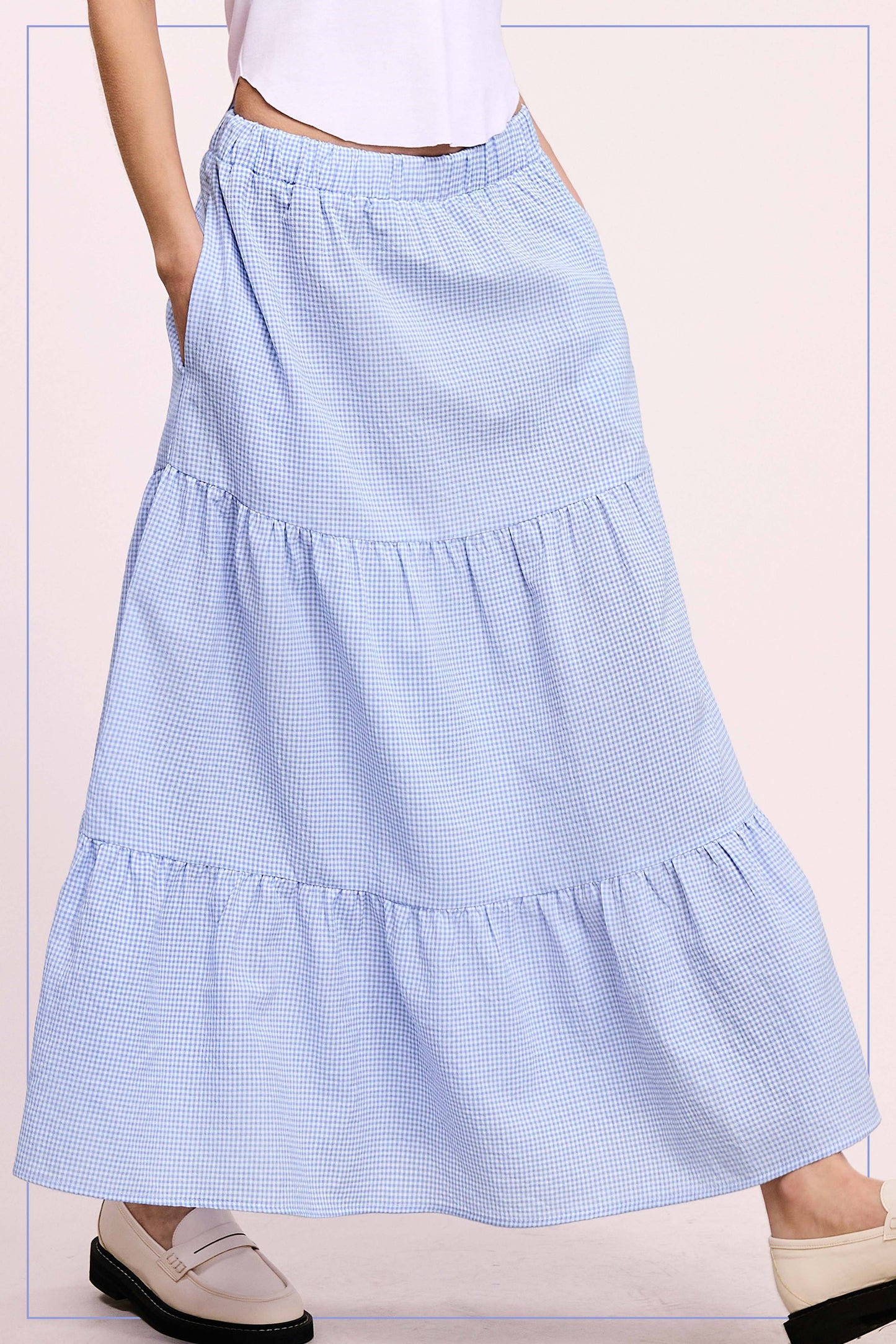 La Miel Gingham Tiered Maxi Skirt With Side Pockets